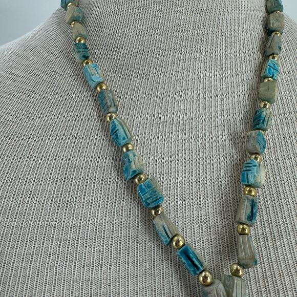 Vintage Scarab Beetle Egyptian Beaded Stone necklace - Picture 6 of 7